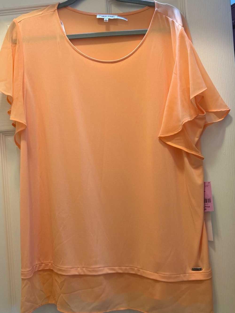 Calvin Klein Peach Chiffon Ruffle Sleeve Blouse
